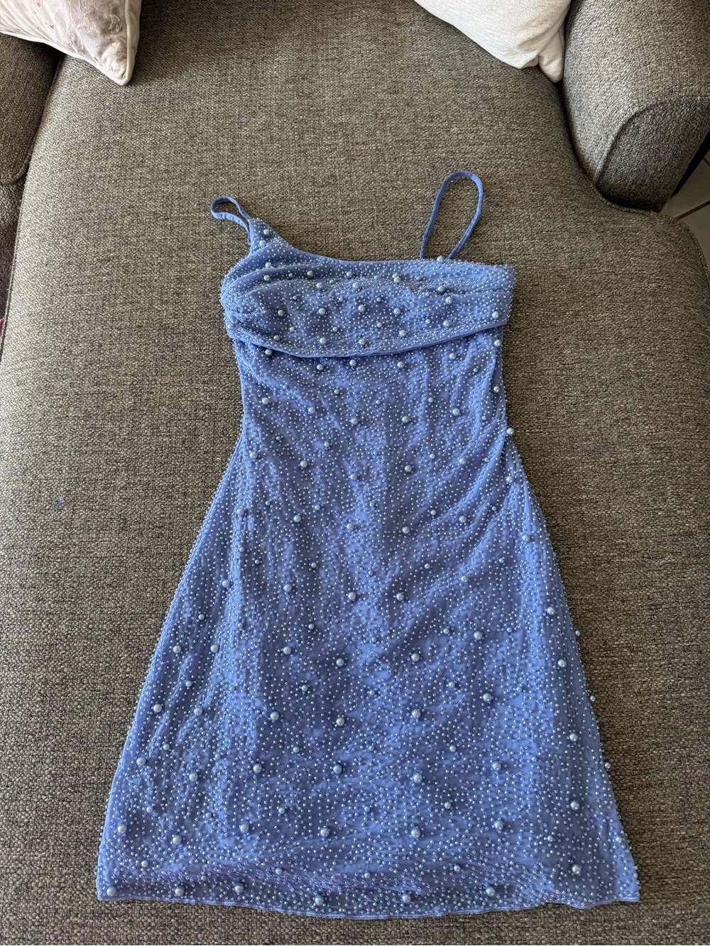 Oh Polly Periwinkle Beaded Spaghetti-Strap Mini Dress